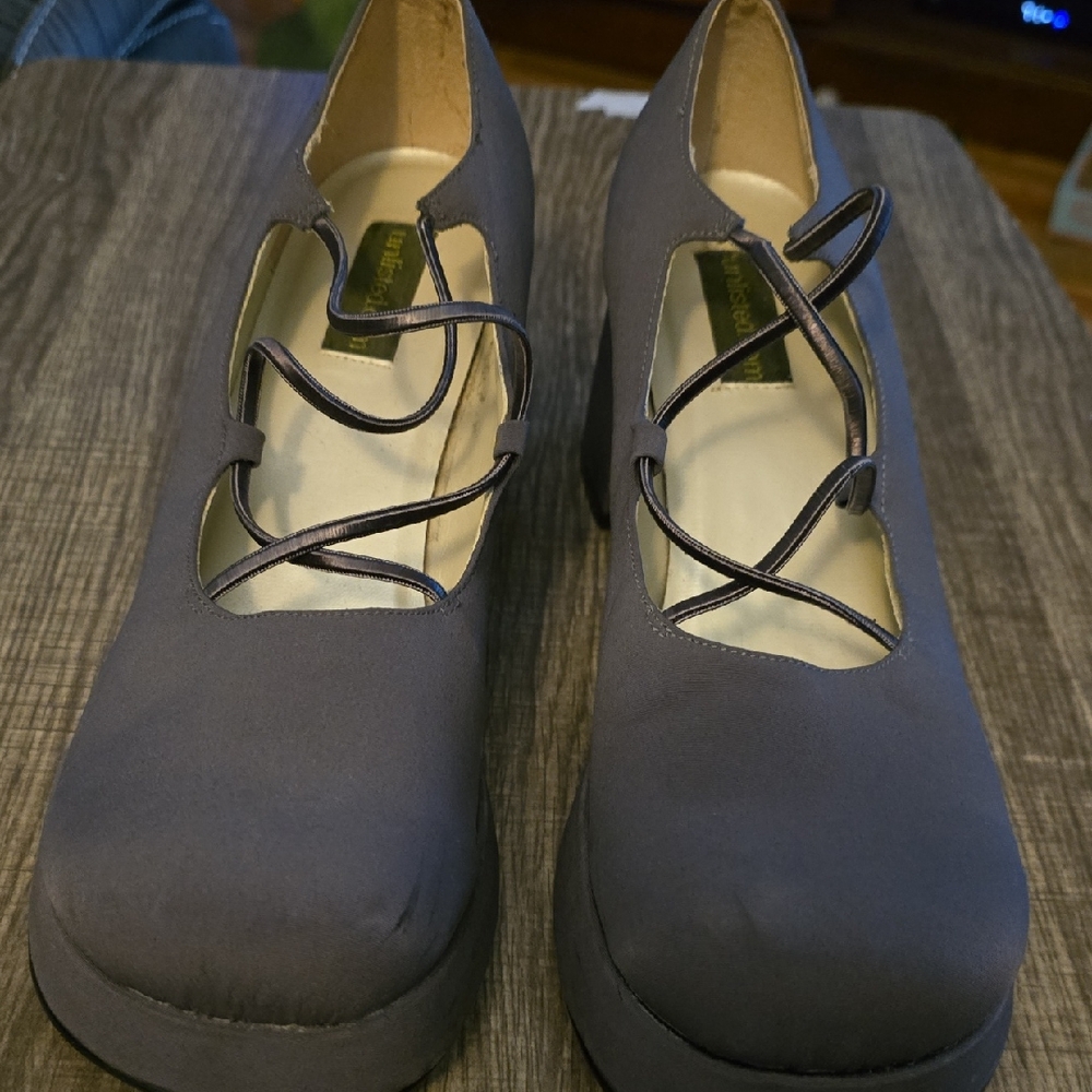 Unlisted Gray Platform Shoes with Unique Strap Design